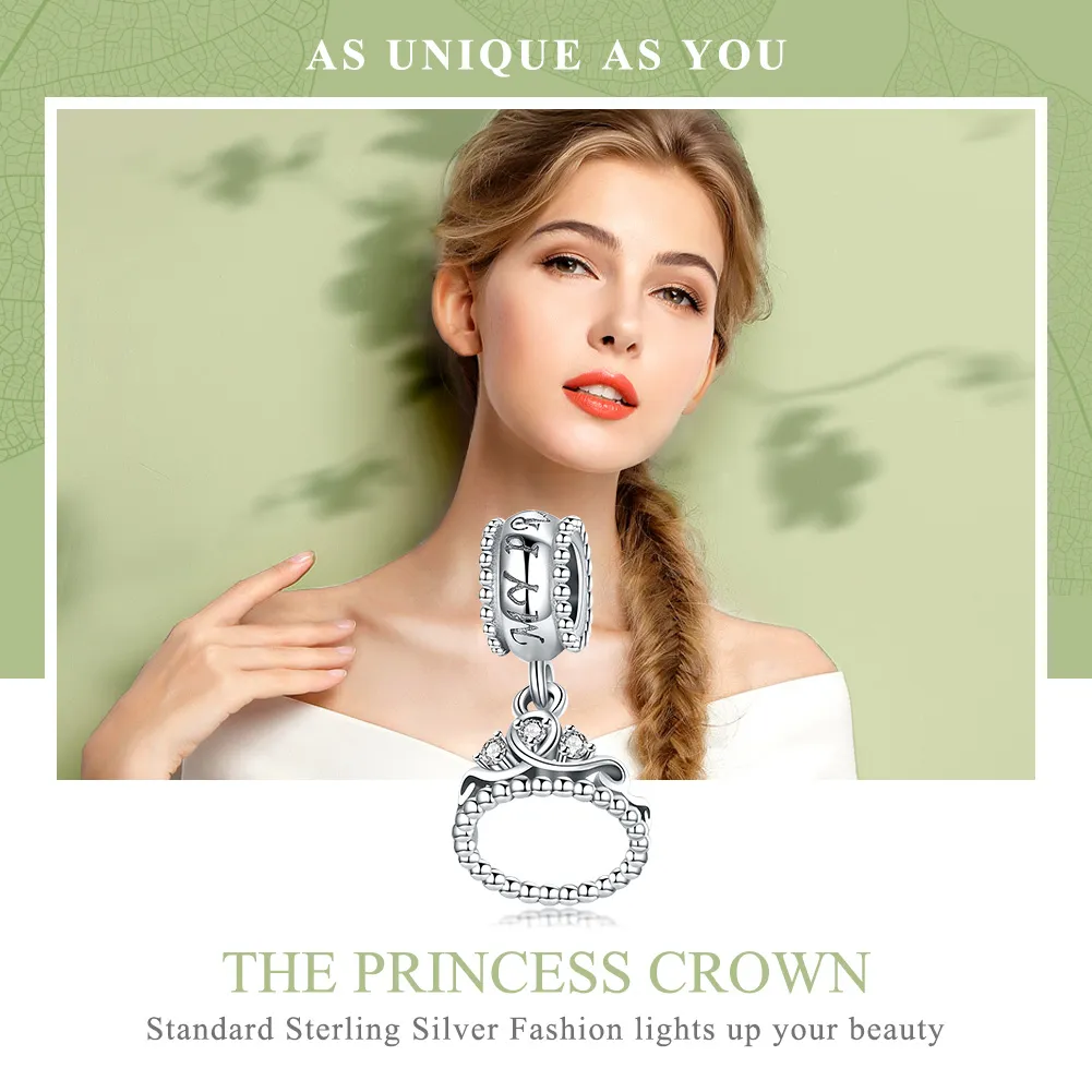 Pandora Style Silver Princess Crown Dangle - SCC739