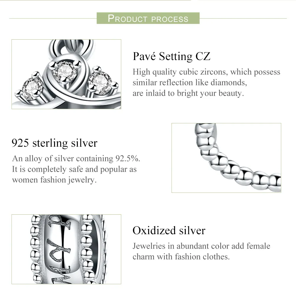 Pandora Style Silver Princess Crown Dangle - SCC739