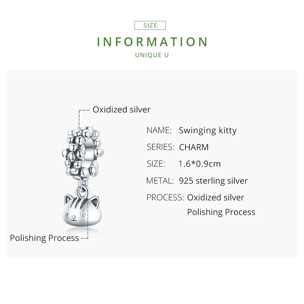 Pandora Style Silver Swing The Kitten Dangle - SCC1871