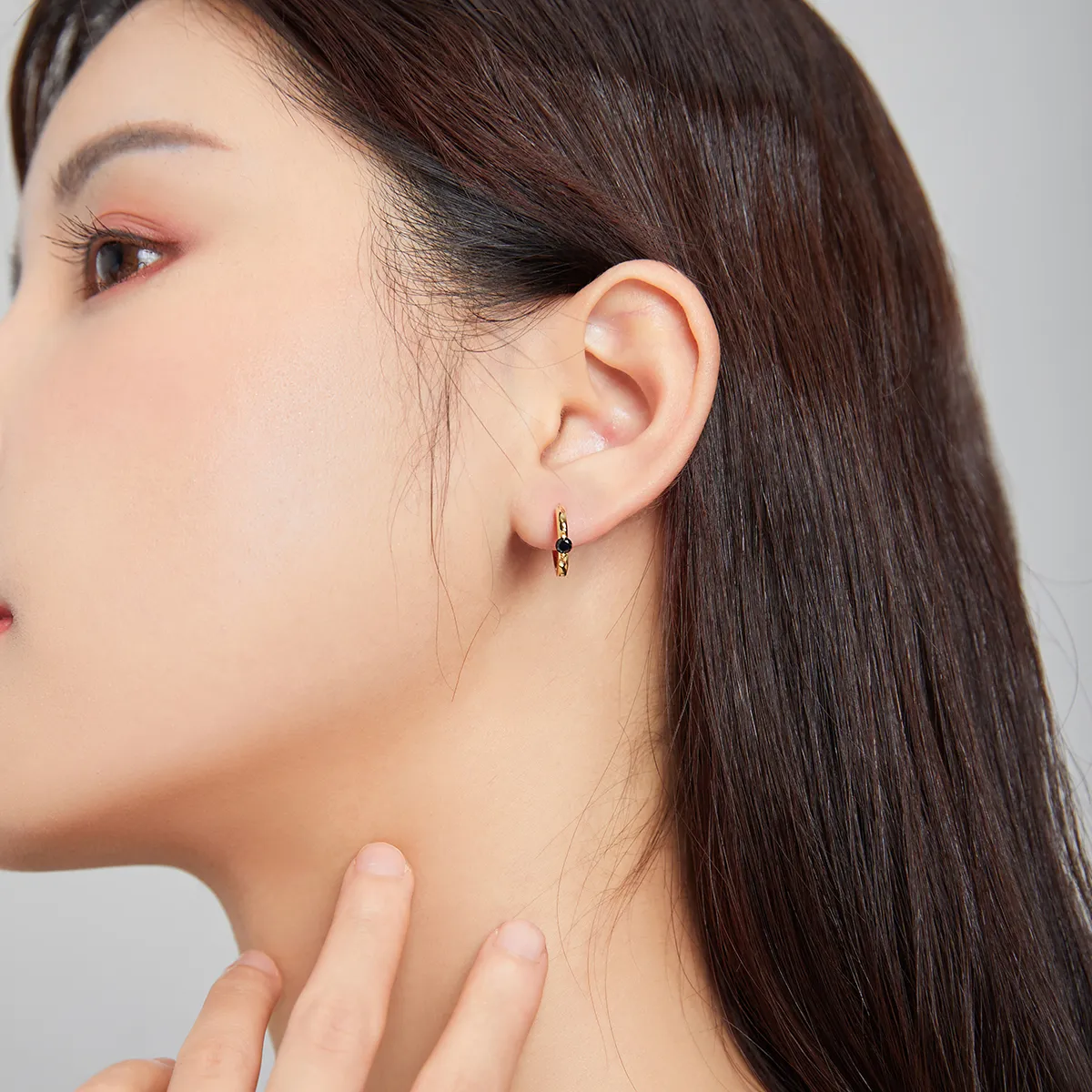 Pandora Style 18ct Gold Plated Ball Hoop Earrings - SCE1050-BK