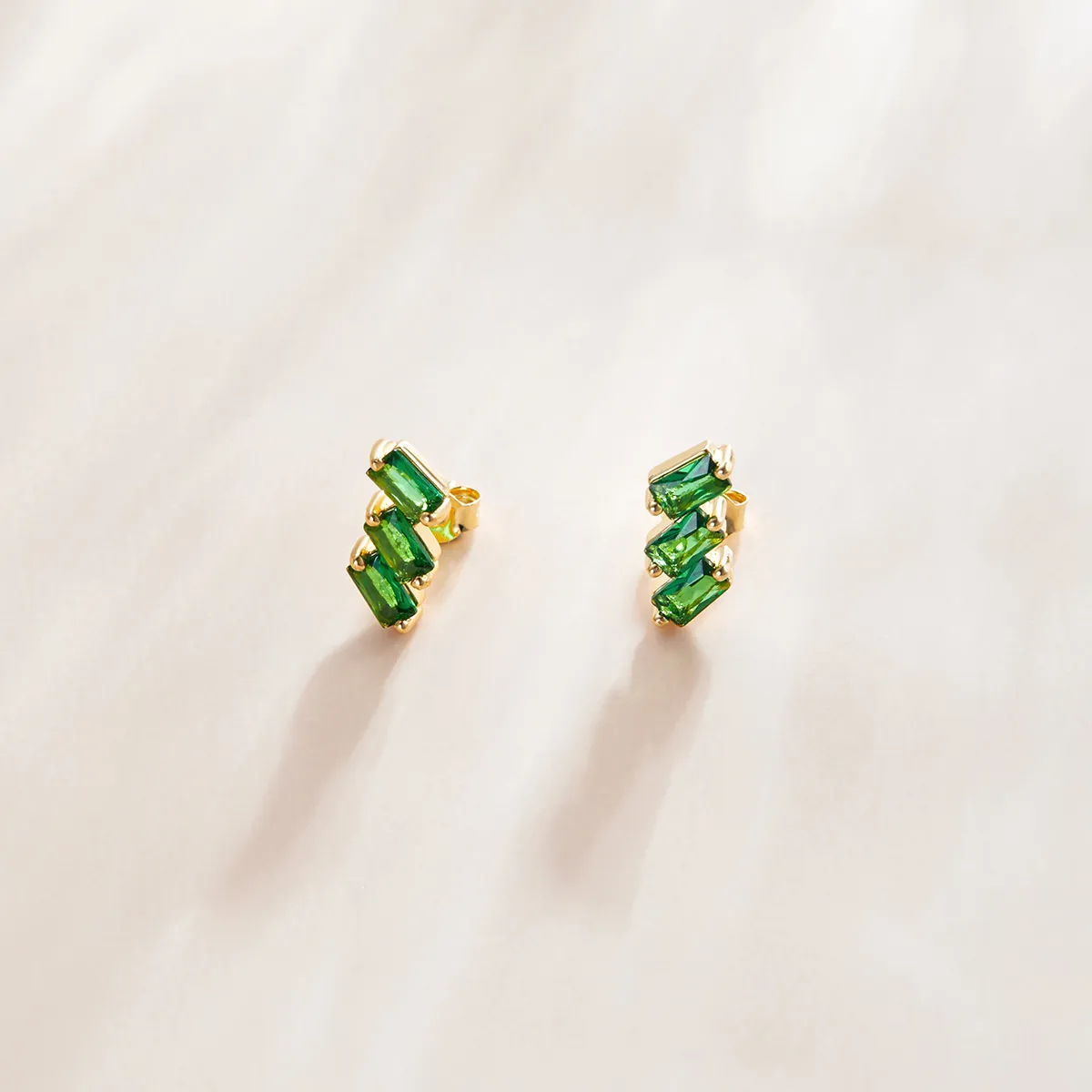 Pandora Style 18ct Gold Plated Emerald Solid Stud Earrings - SCE1051-GN