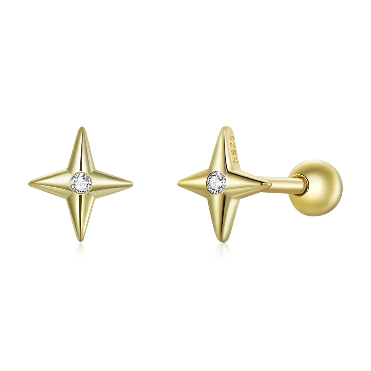 Pandora Style 18ct Gold Plated Golden Stars Stud Earrings - SCE1117
