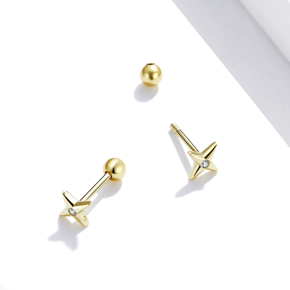 Pandora Style 18ct Gold Plated Golden Stars Stud Earrings - SCE1117