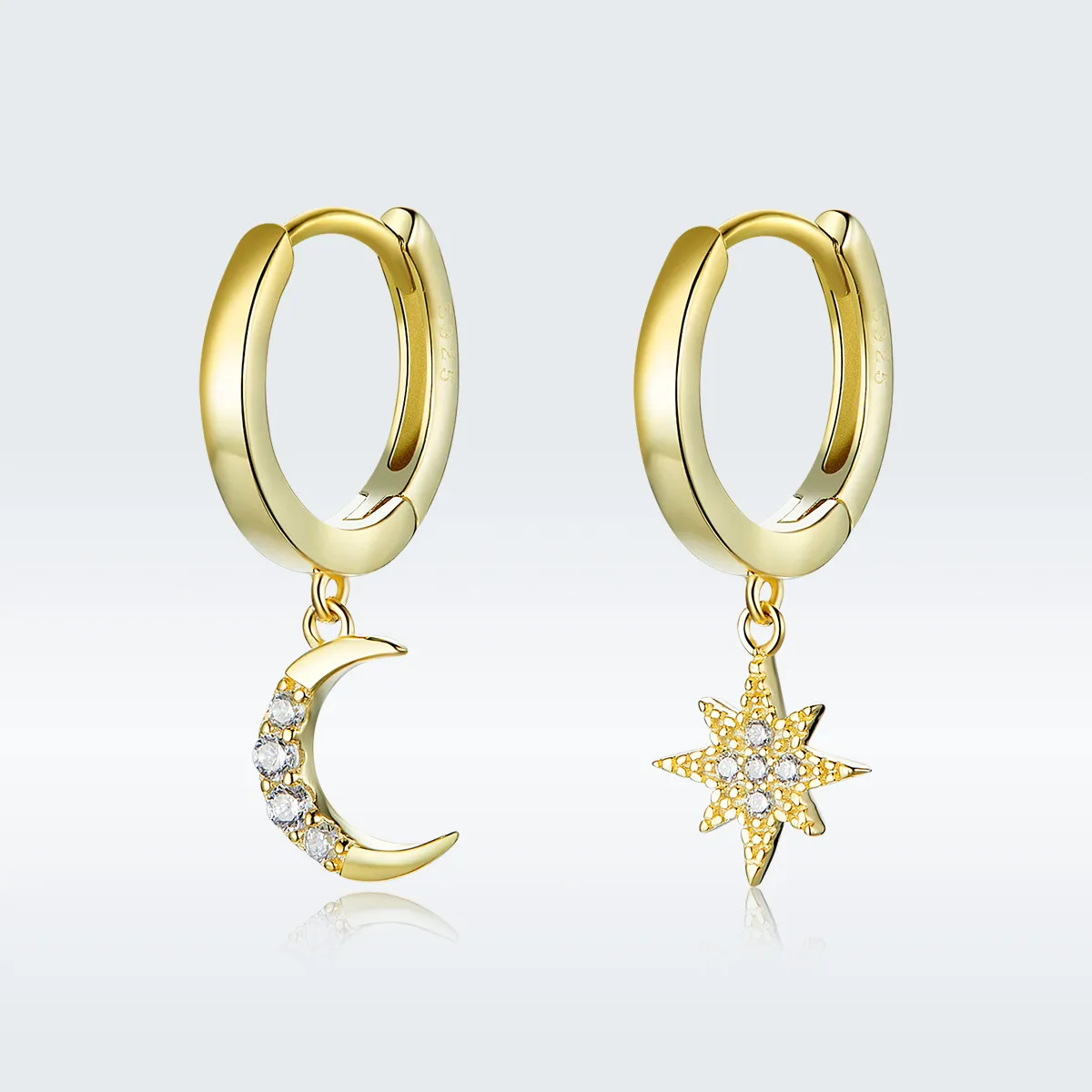 Pandora Style 18ct Gold Plated Moon & Star Dangle Earrings - SCE785