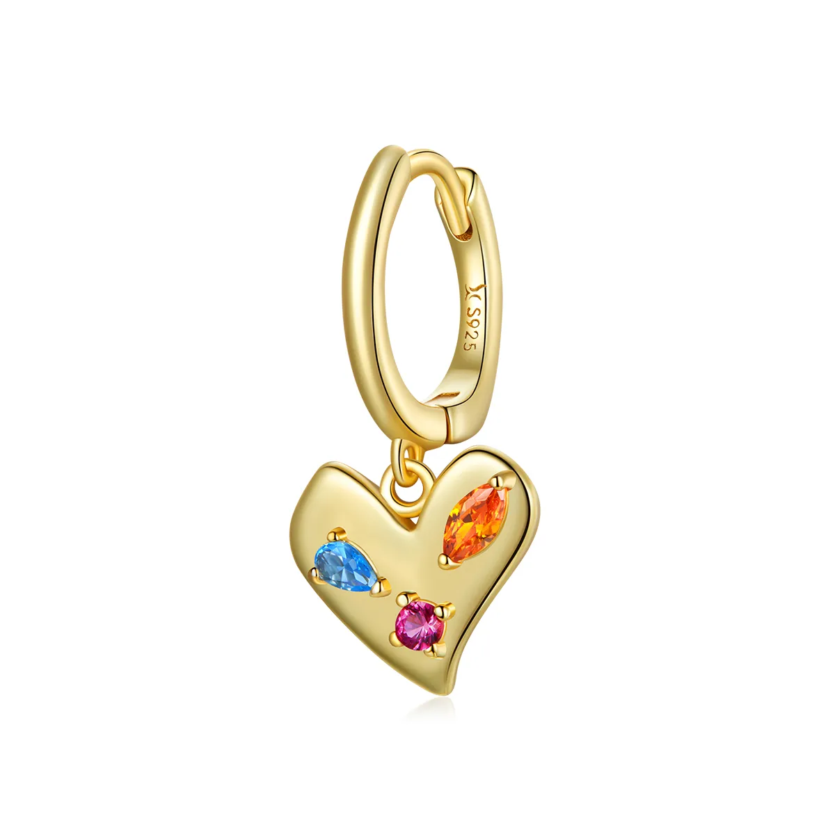 Pandora Style 18ct Gold Plated Single Colorful Heart Dangle Earrings - SCE1063