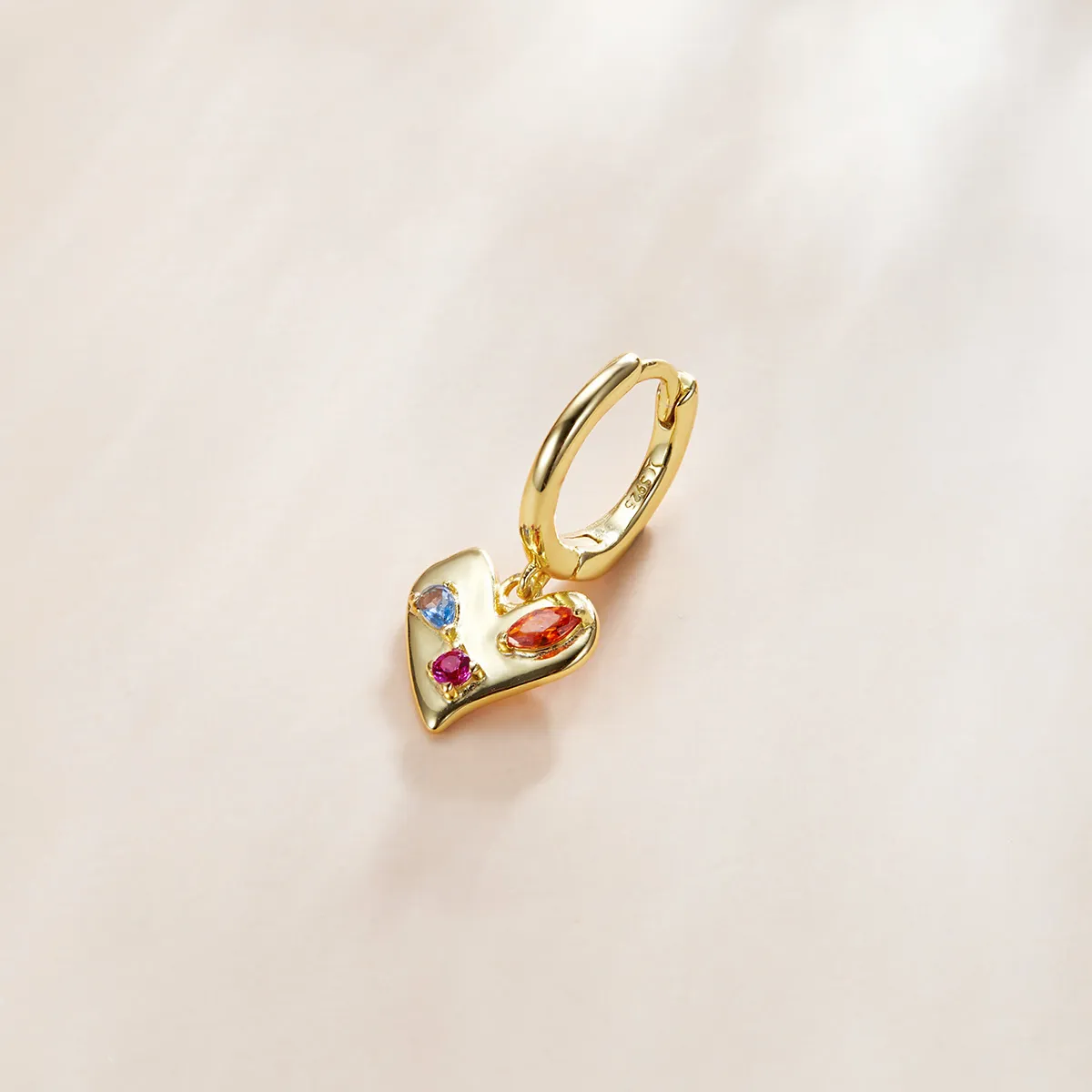 Pandora Style 18ct Gold Plated Single Colorful Heart Dangle Earrings - SCE1063