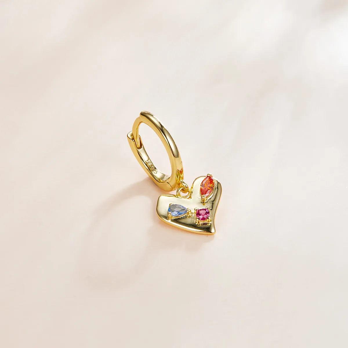 Pandora Style 18ct Gold Plated Single Colorful Heart Dangle Earrings - SCE1063