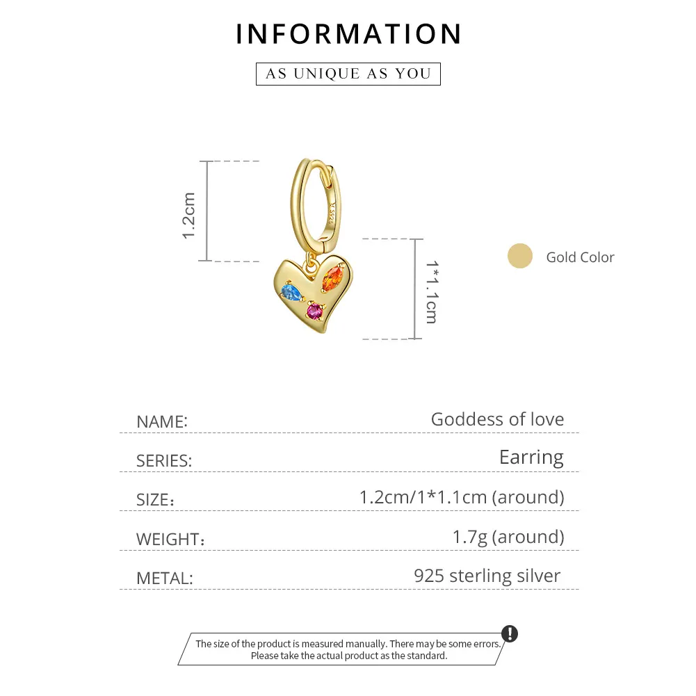 Pandora Style 18ct Gold Plated Single Colorful Heart Dangle Earrings - SCE1063