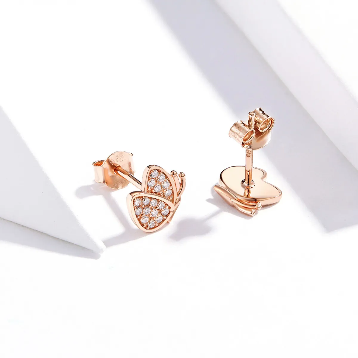 Pandora Style Rose Gold Butterfly Stud Earrings - SCE776