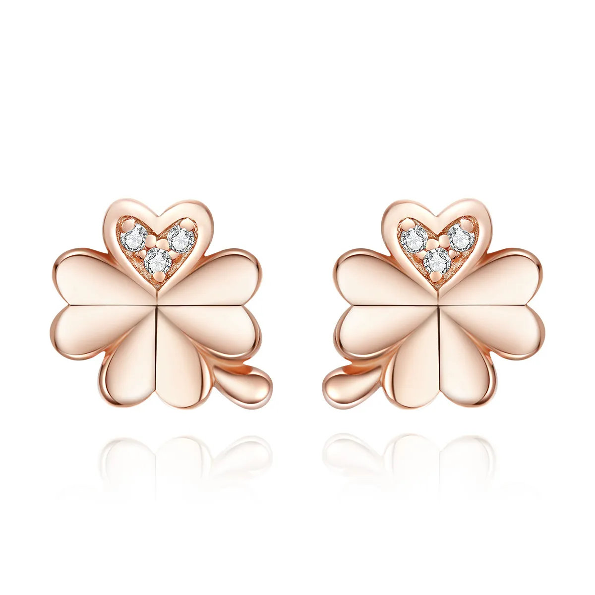 Pandora Style Rose Gold Clover Stud Earrings - BSE233