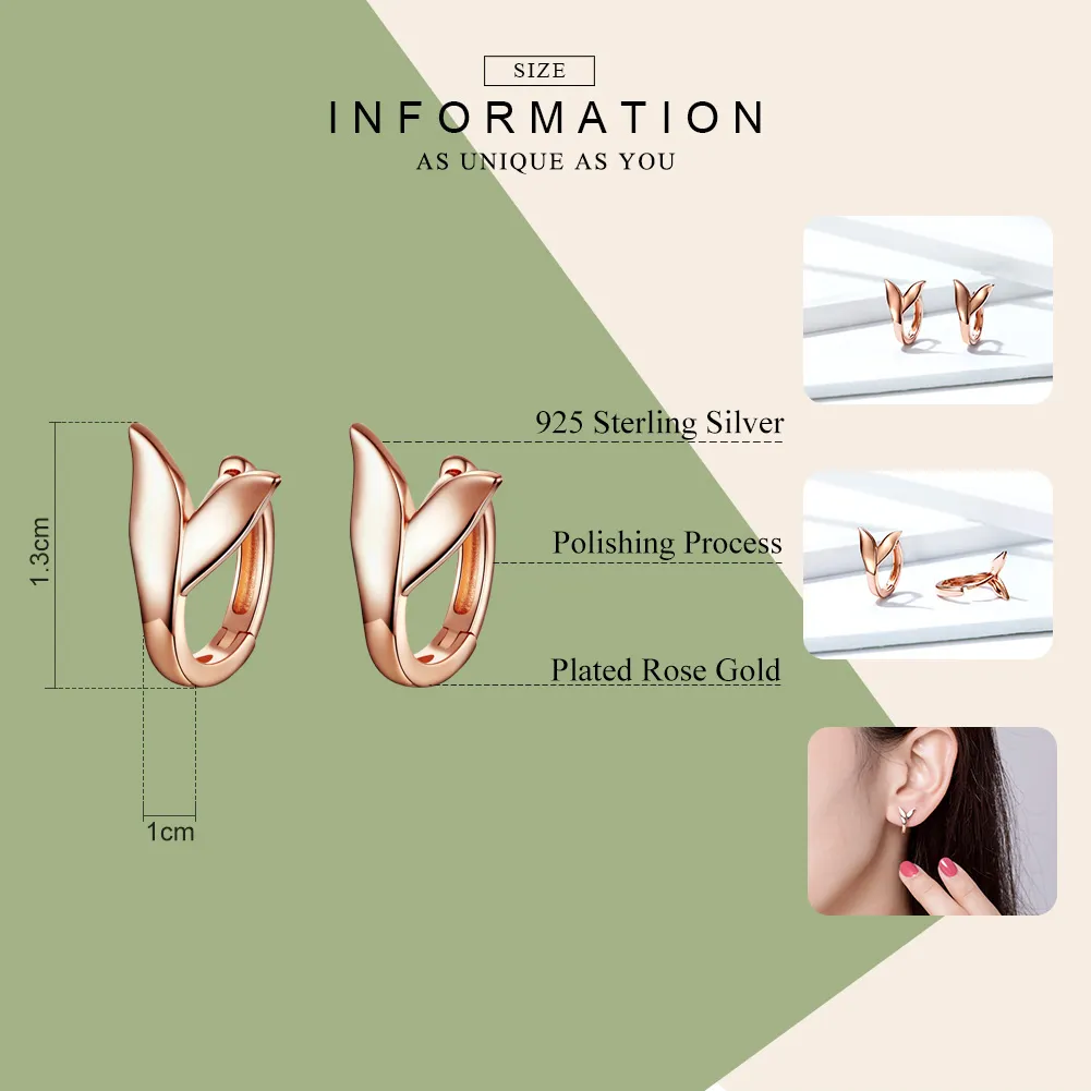 Pandora Style Rose Gold Dolphin Tail Hoop Earrings - BSE078