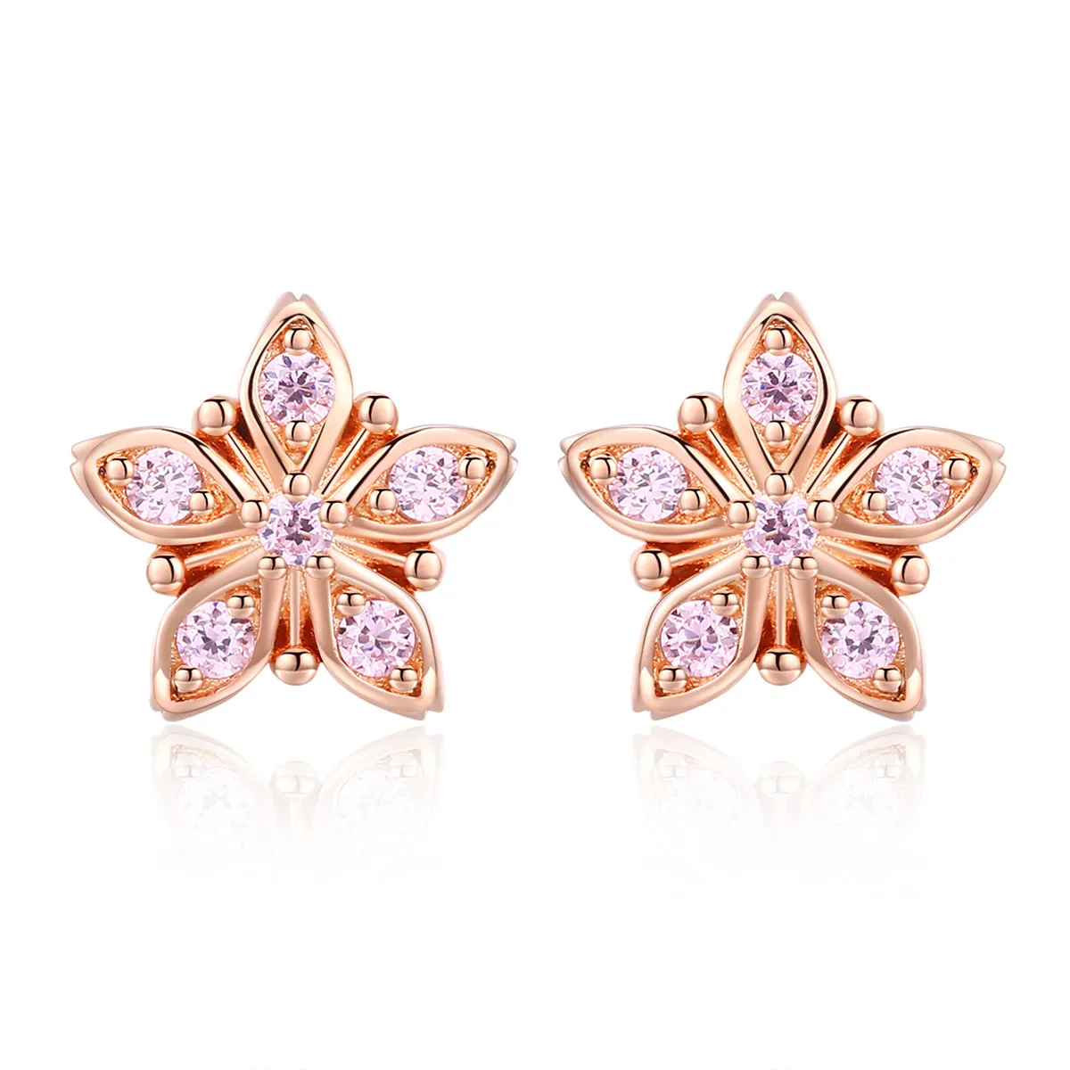 Pandora Style Rose Gold Pink Daisy Stud Earrings - BSE034