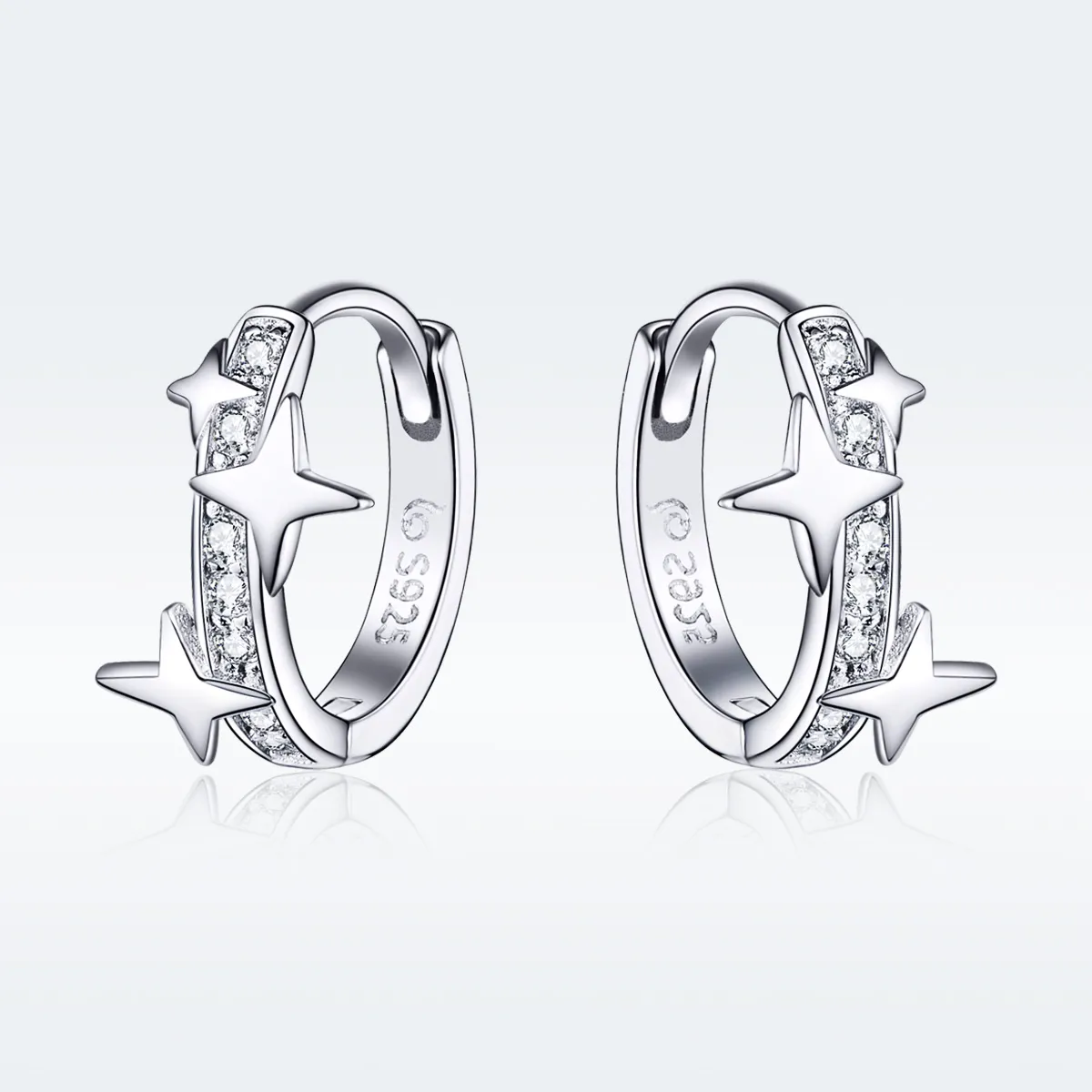 Pandora Style Silver A Star of Wish Hoop Earrings - BSE076