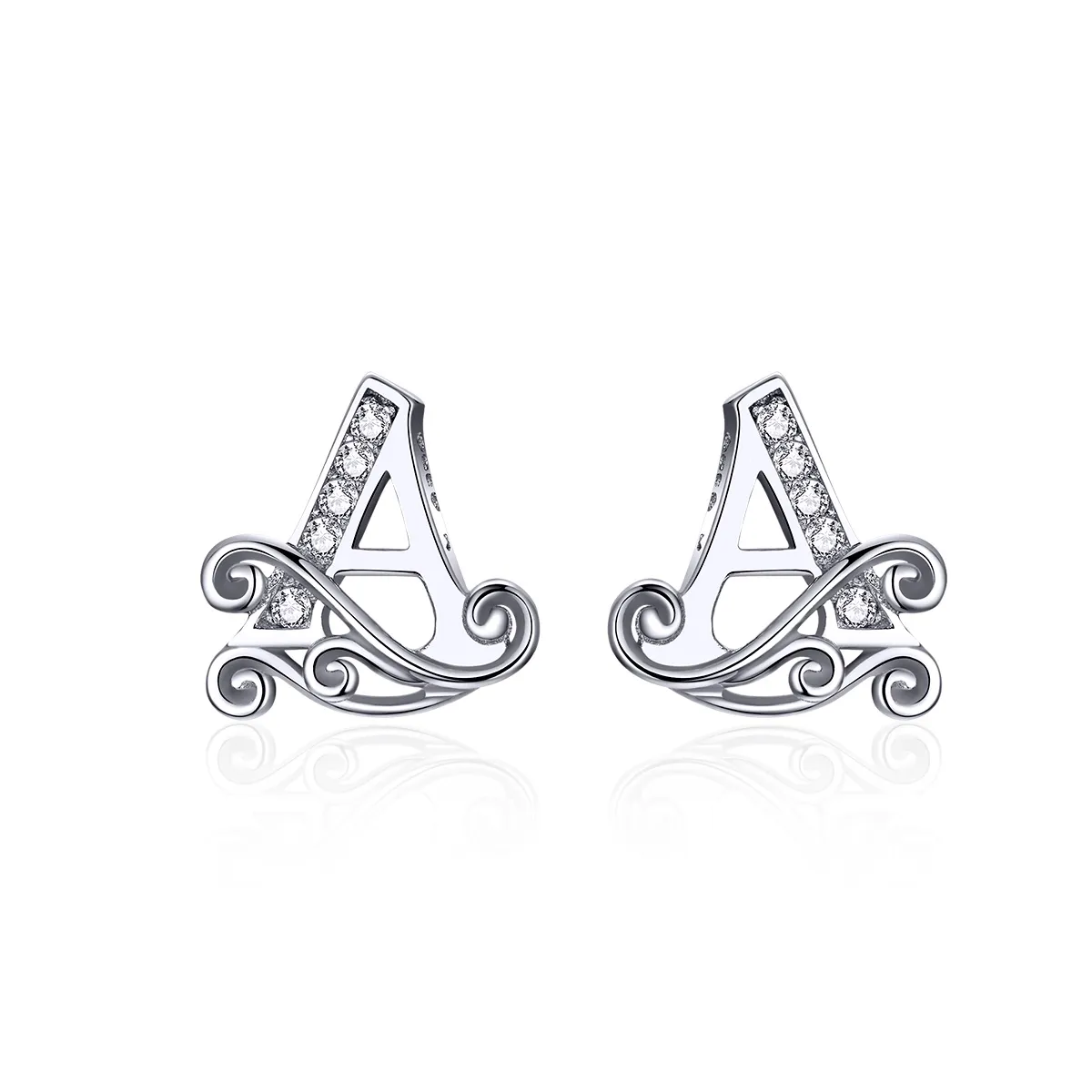 Pandora Style Silver Anti-Allergy Letter A Stud Earrings - SCE714