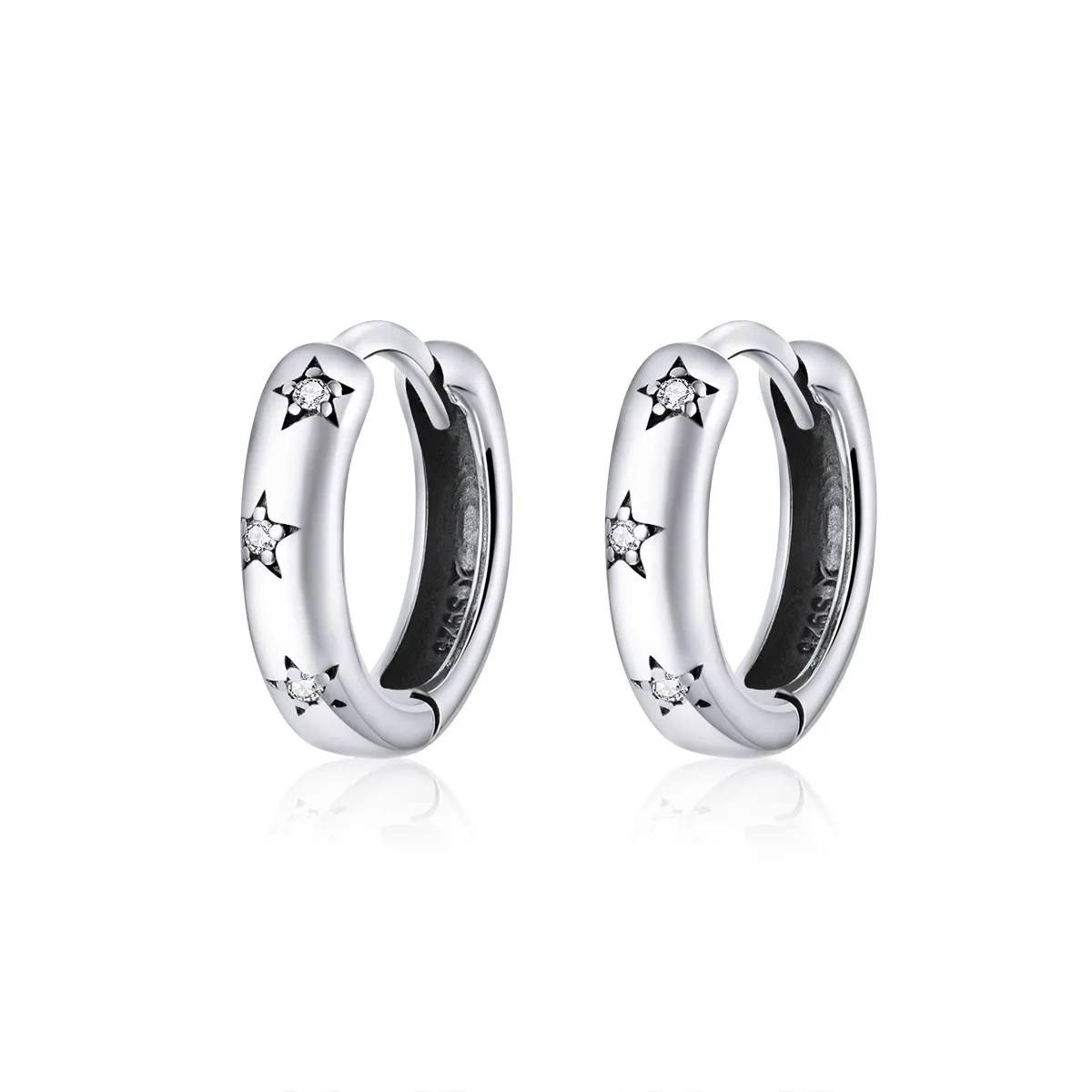 Pandora Style Silver Anti-Allergy Stars Hoop Earrings - SCE873