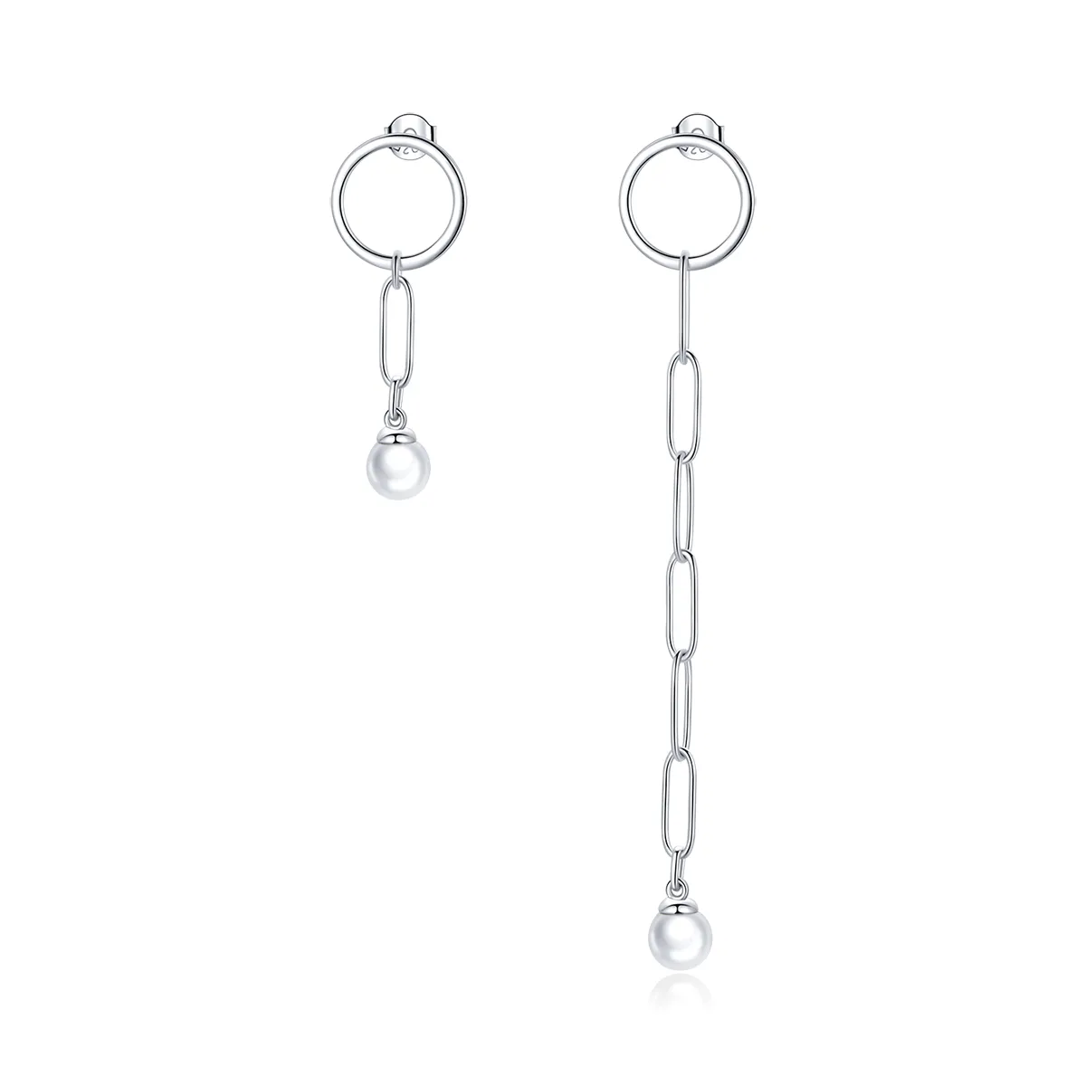 Pandora Style Silver Asymmetrical Beautiful Circle Dangle Earrings - SCE1012