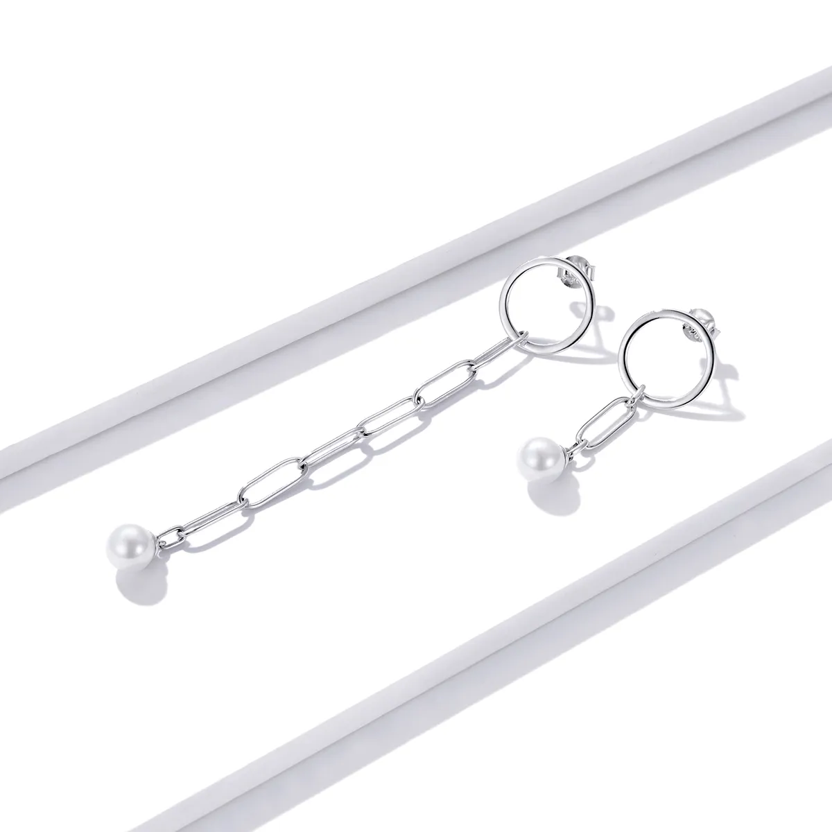 Pandora Style Silver Asymmetrical Beautiful Circle Dangle Earrings - SCE1012