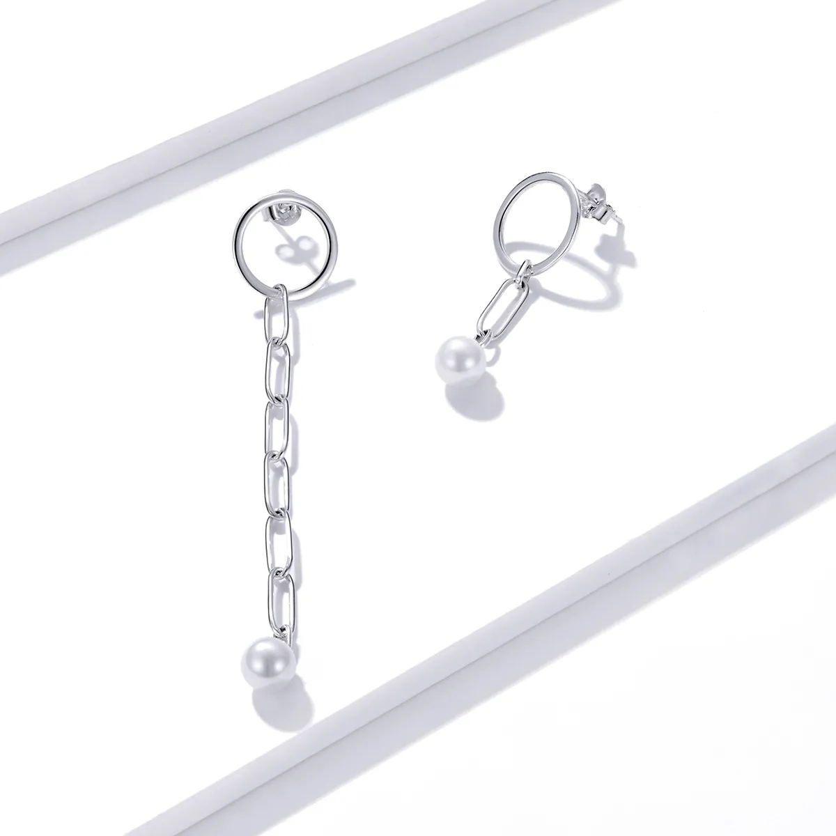 Pandora Style Silver Asymmetrical Beautiful Circle Dangle Earrings - SCE1012