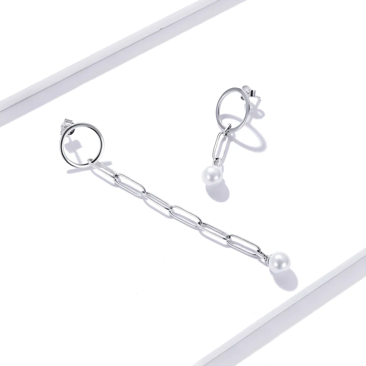 Pandora Style Silver Asymmetrical Beautiful Circle Dangle Earrings - SCE1012