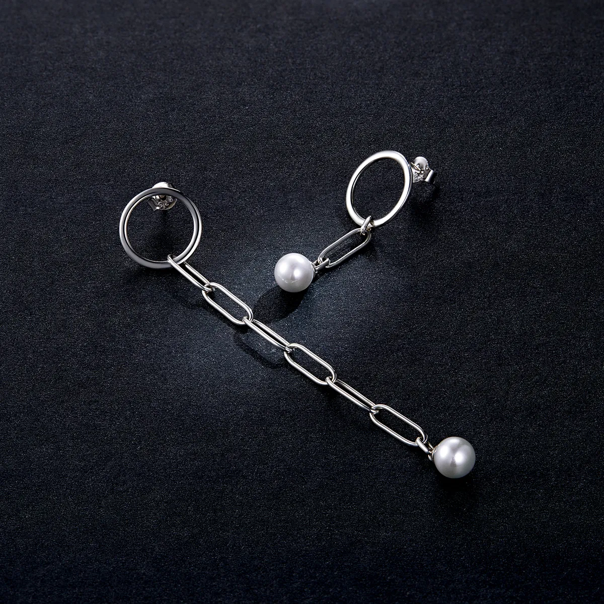 Pandora Style Silver Asymmetrical Beautiful Circle Dangle Earrings - SCE1012