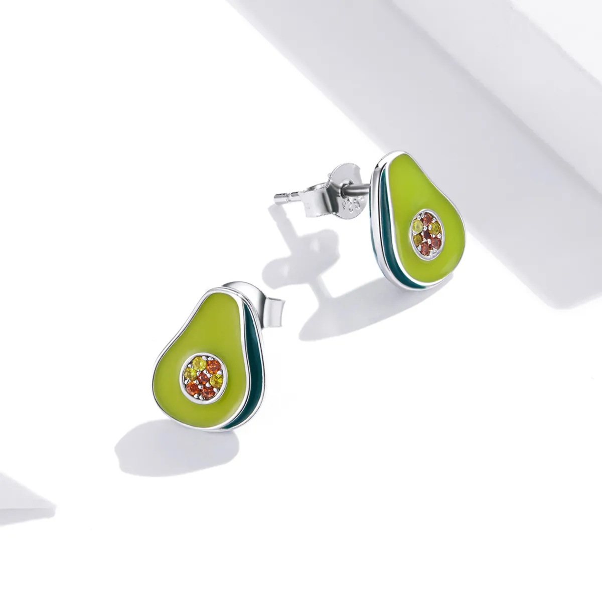 Pandora Style Silver Avocado Stud Earrings - SCE1015
