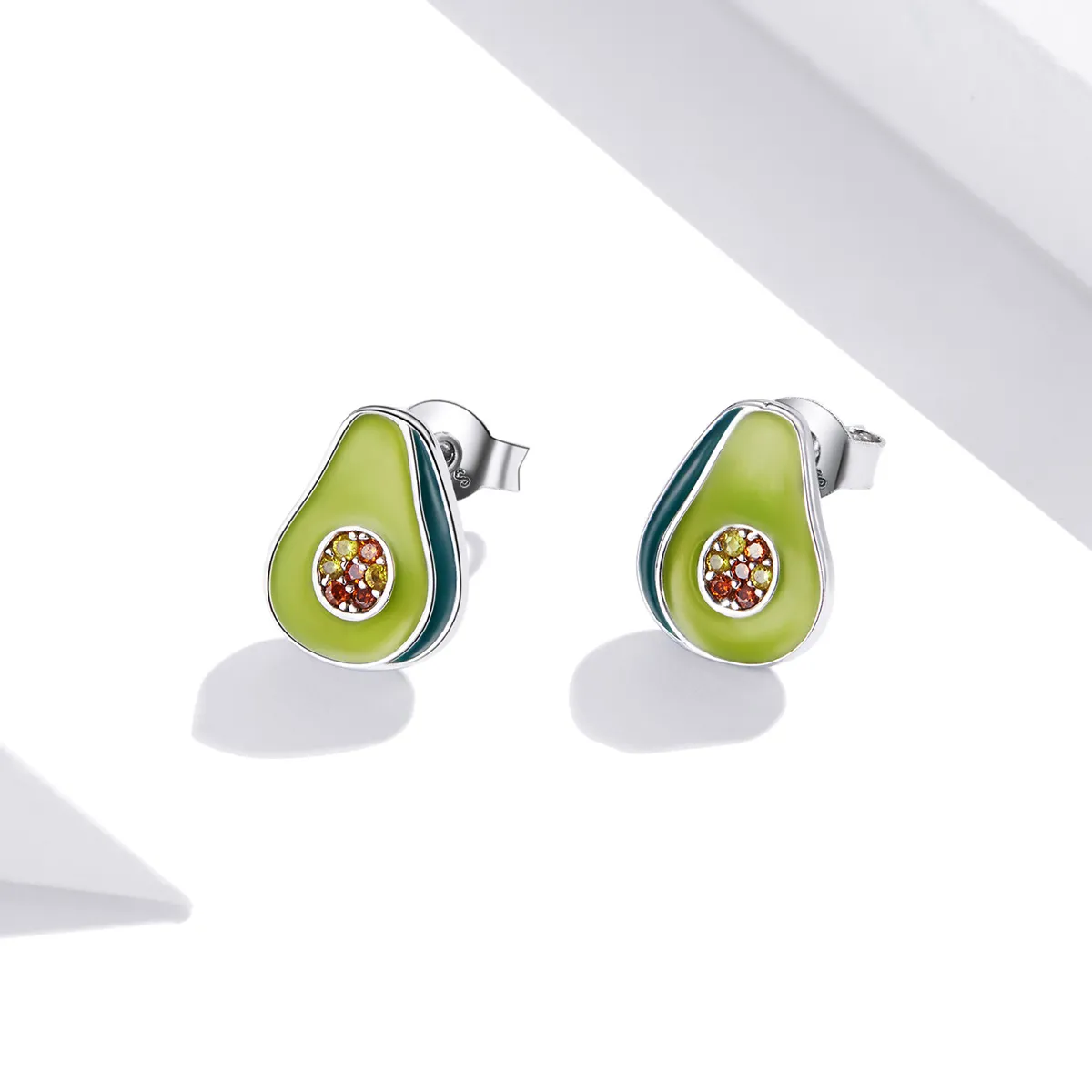 Pandora Style Silver Avocado Stud Earrings - SCE1015