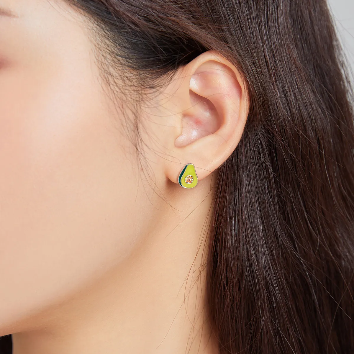 Pandora Style Silver Avocado Stud Earrings - SCE1015