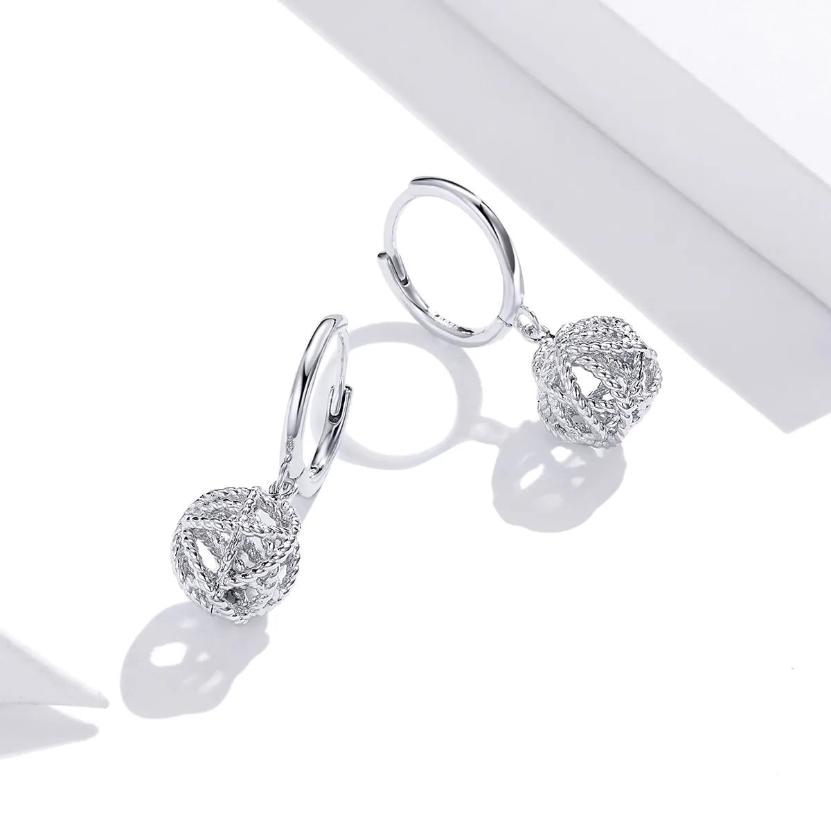 Pandora Style Silver Ball of Yarn Dangle Earrings - SCE981