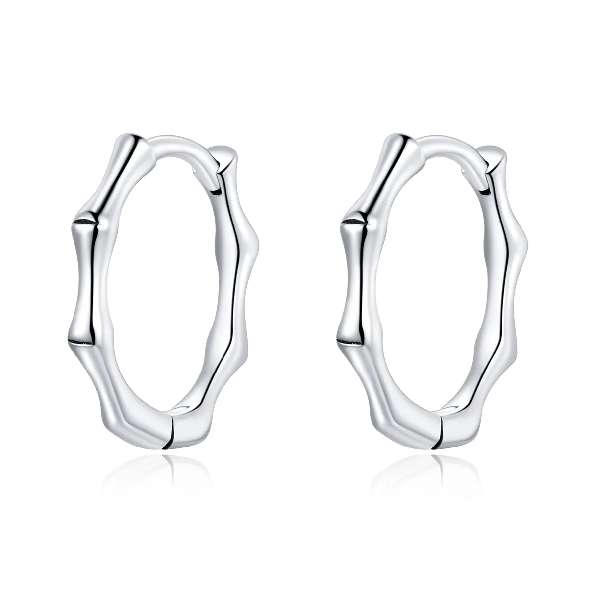 Pandora Style Silver Bamboo Hoop Earrings - SCE988