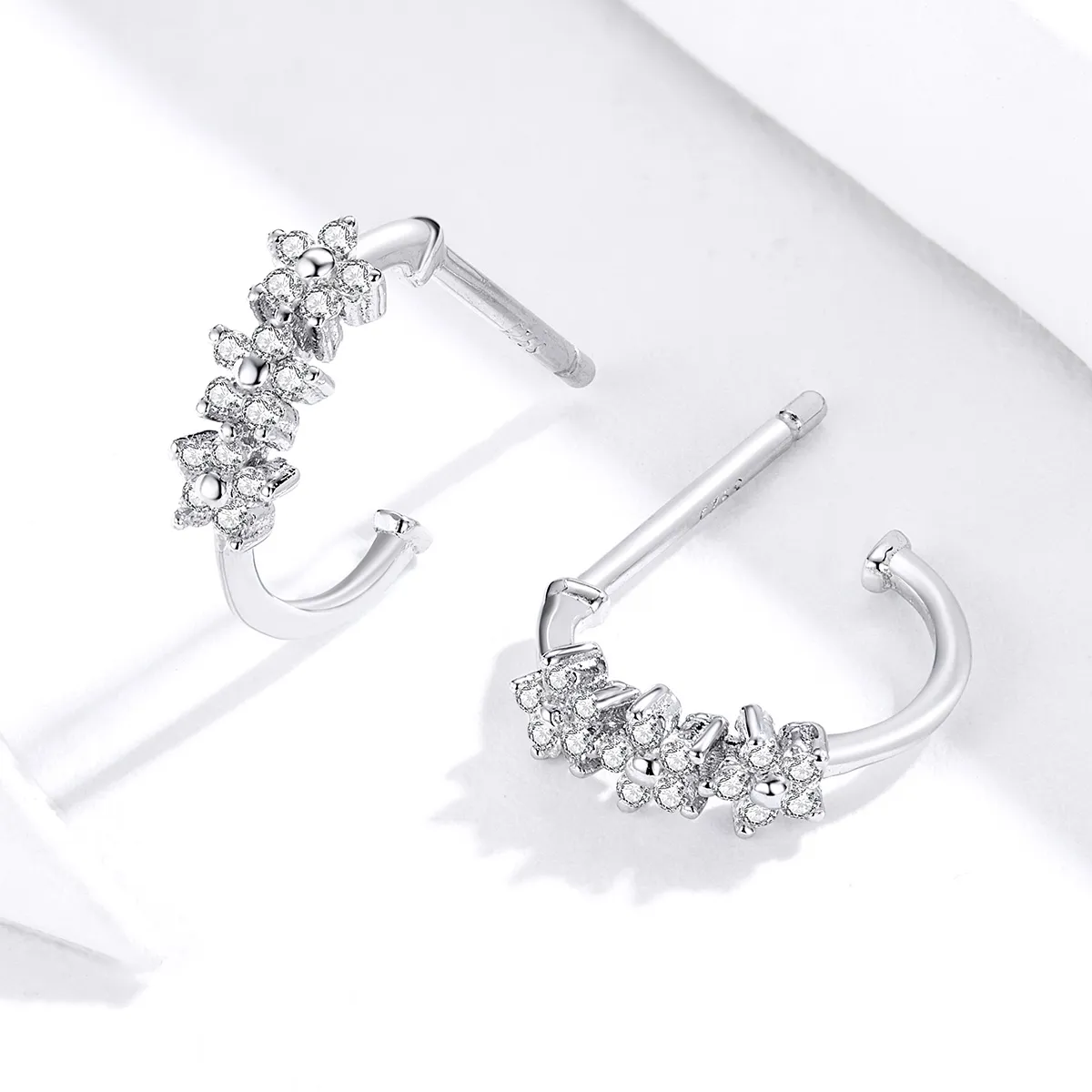Pandora Style Silver Blossom Hoop Earrings - SCE756