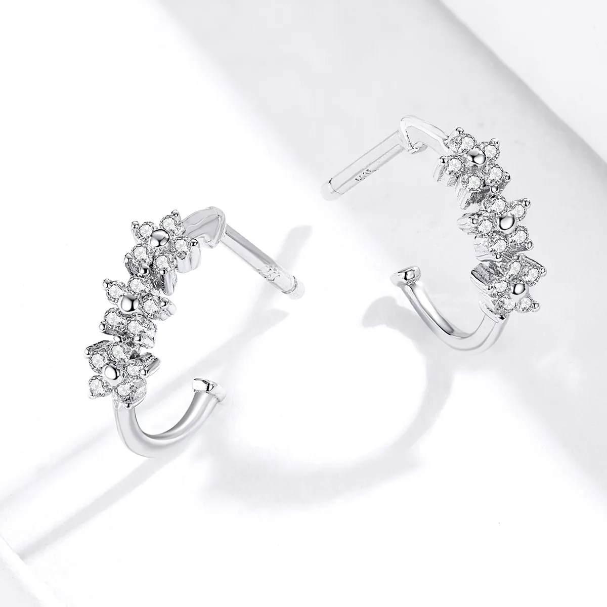 Pandora Style Silver Blossom Hoop Earrings - SCE756