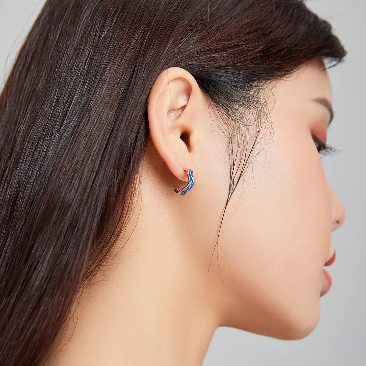 Pandora Style Silver Blue Star Pattern Stud Earrings - SCE1029