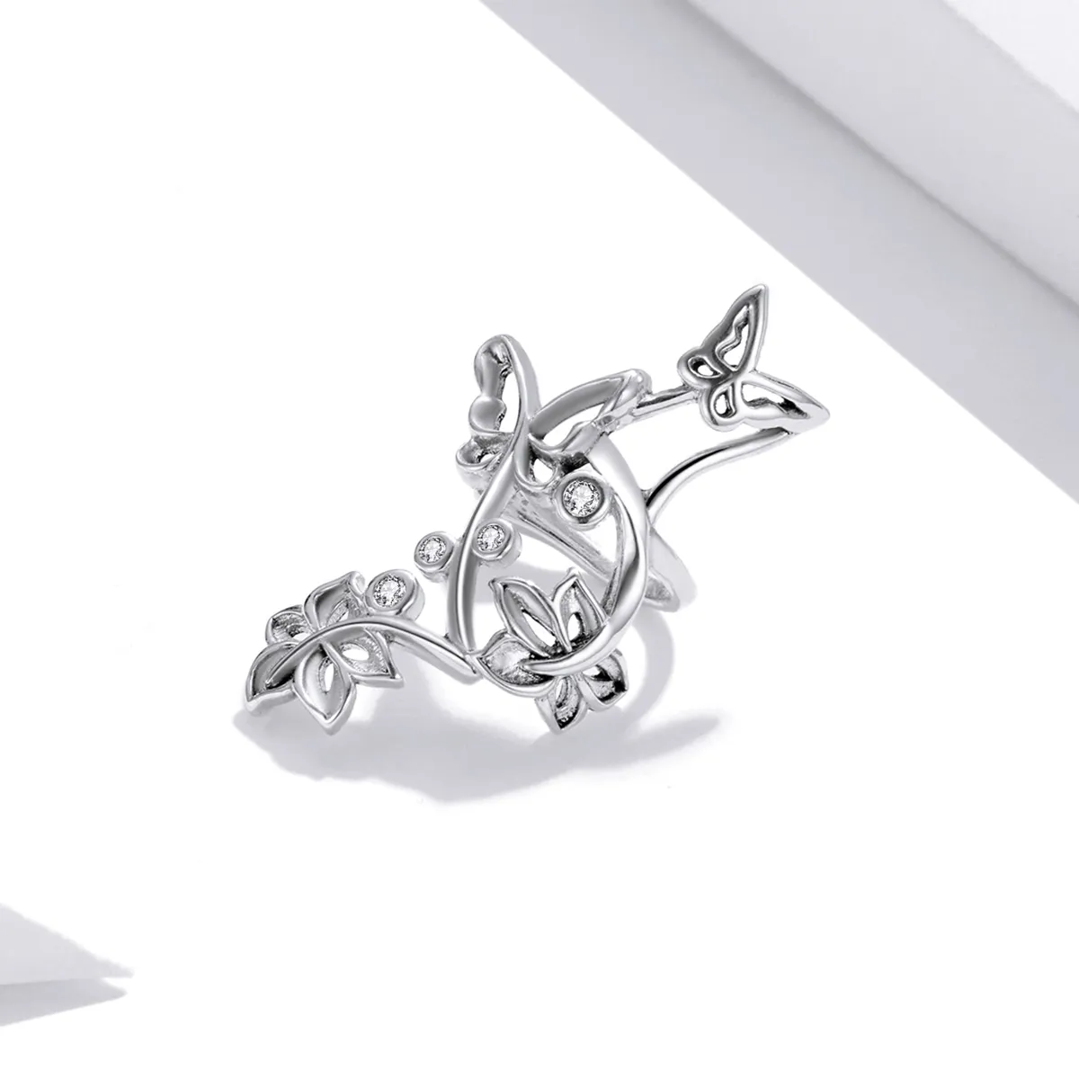 Pandora Style Silver Butterfly And Vine Stud Earrings - SCE1158
