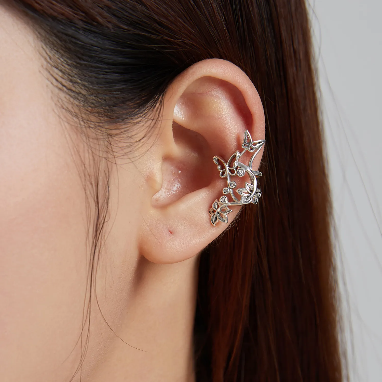 Pandora Style Silver Butterfly And Vine Stud Earrings - SCE1158