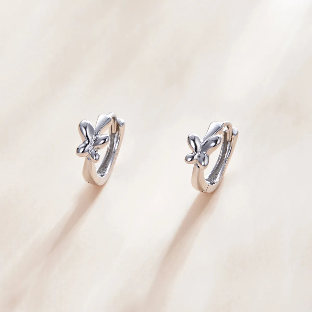 Pandora Style Silver Butterfly Hoop Earrings - SCE1038