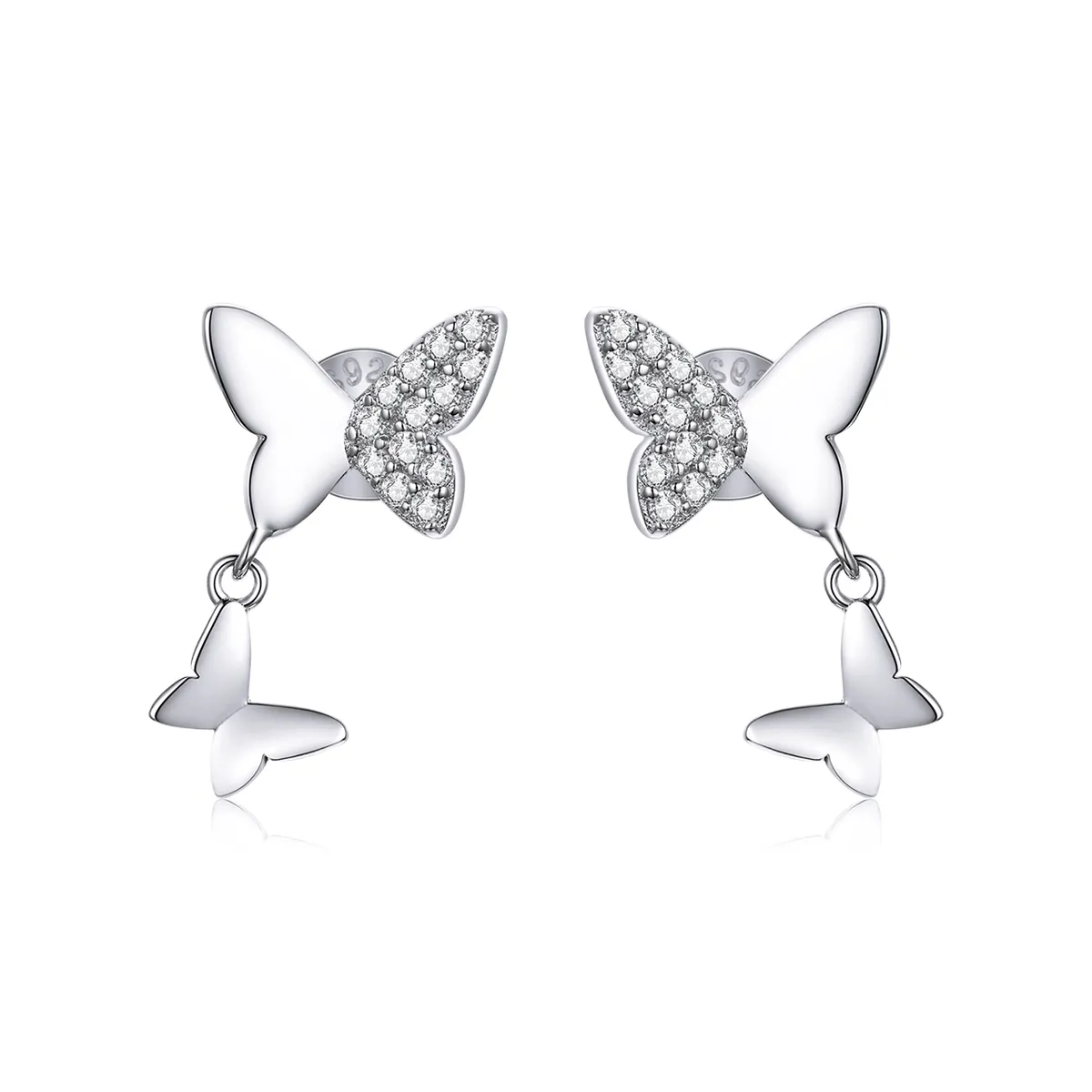 Pandora Style Silver Butterfly Love Stud Earrings - SCE1017