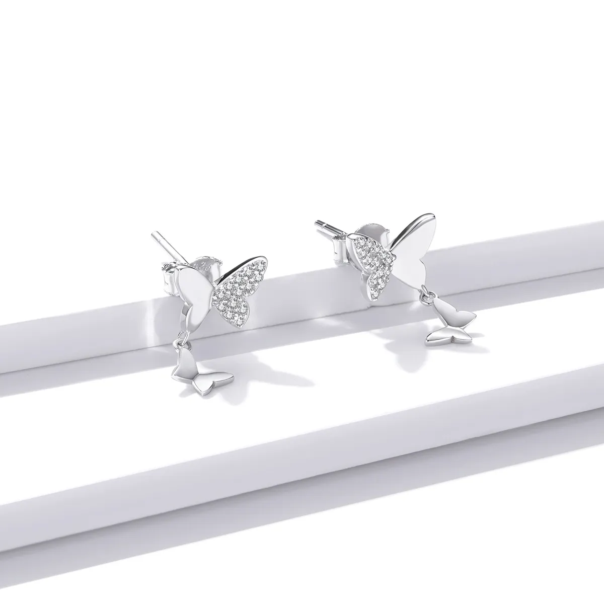 Pandora Style Silver Butterfly Love Stud Earrings - SCE1017