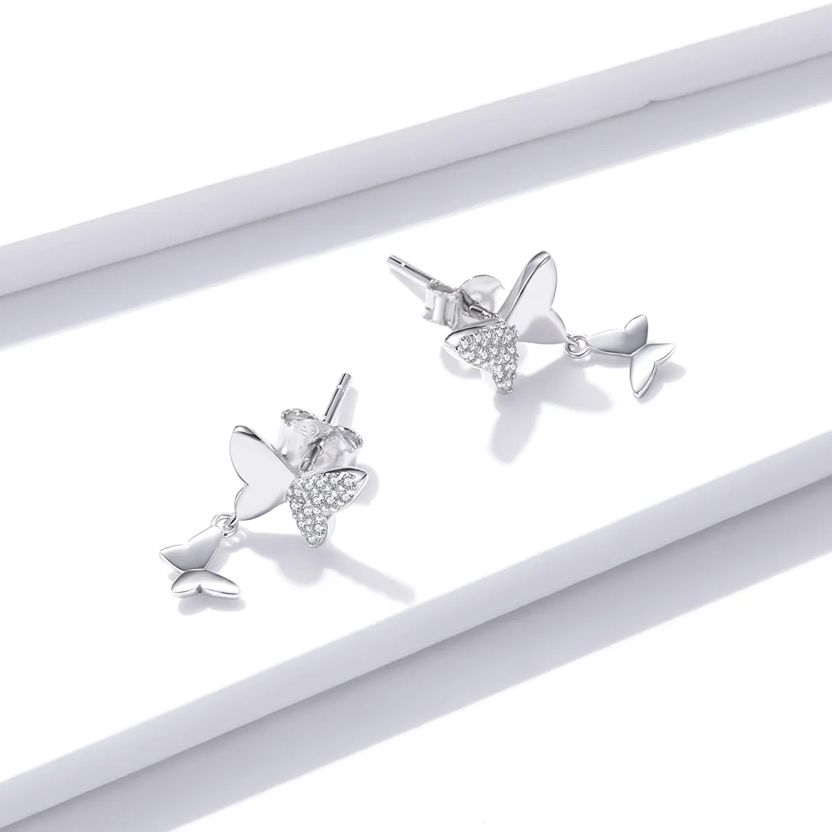 Pandora Style Silver Butterfly Love Stud Earrings - SCE1017