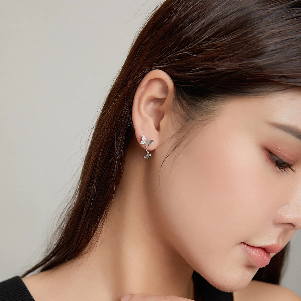 Pandora Style Silver Butterfly Love Stud Earrings - SCE1017