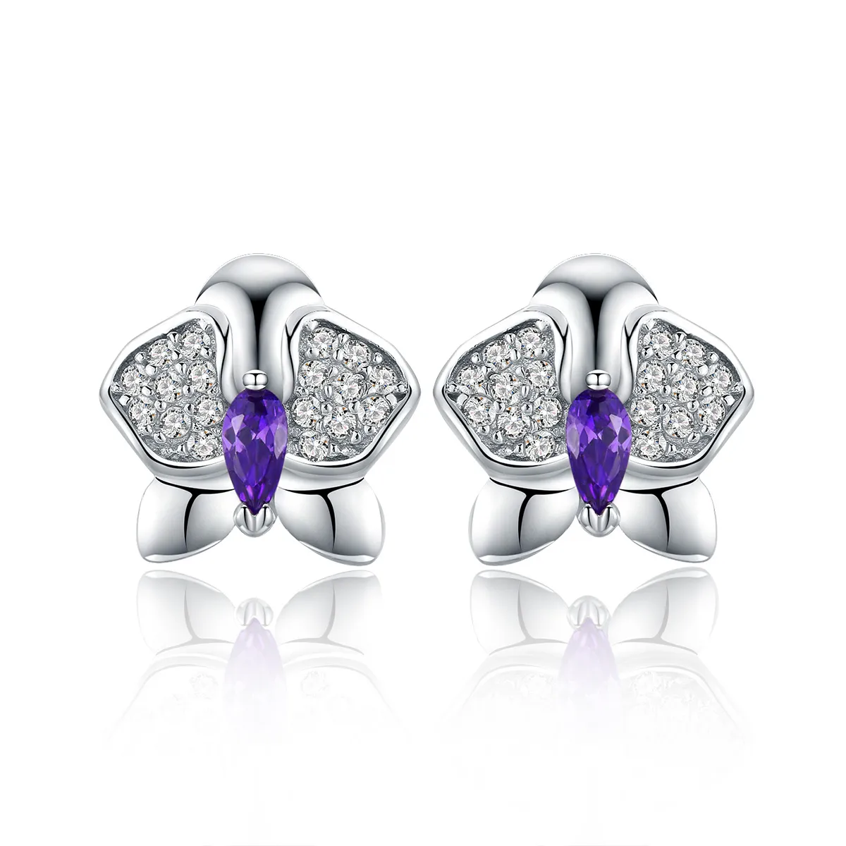 Deep Purple Pansy Flower Stud Earrings | PANDORA