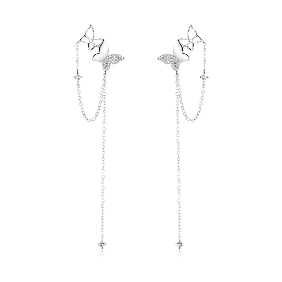 Pandora Style Silver Butterfly With Tassel Dangle Earrings - SCE942