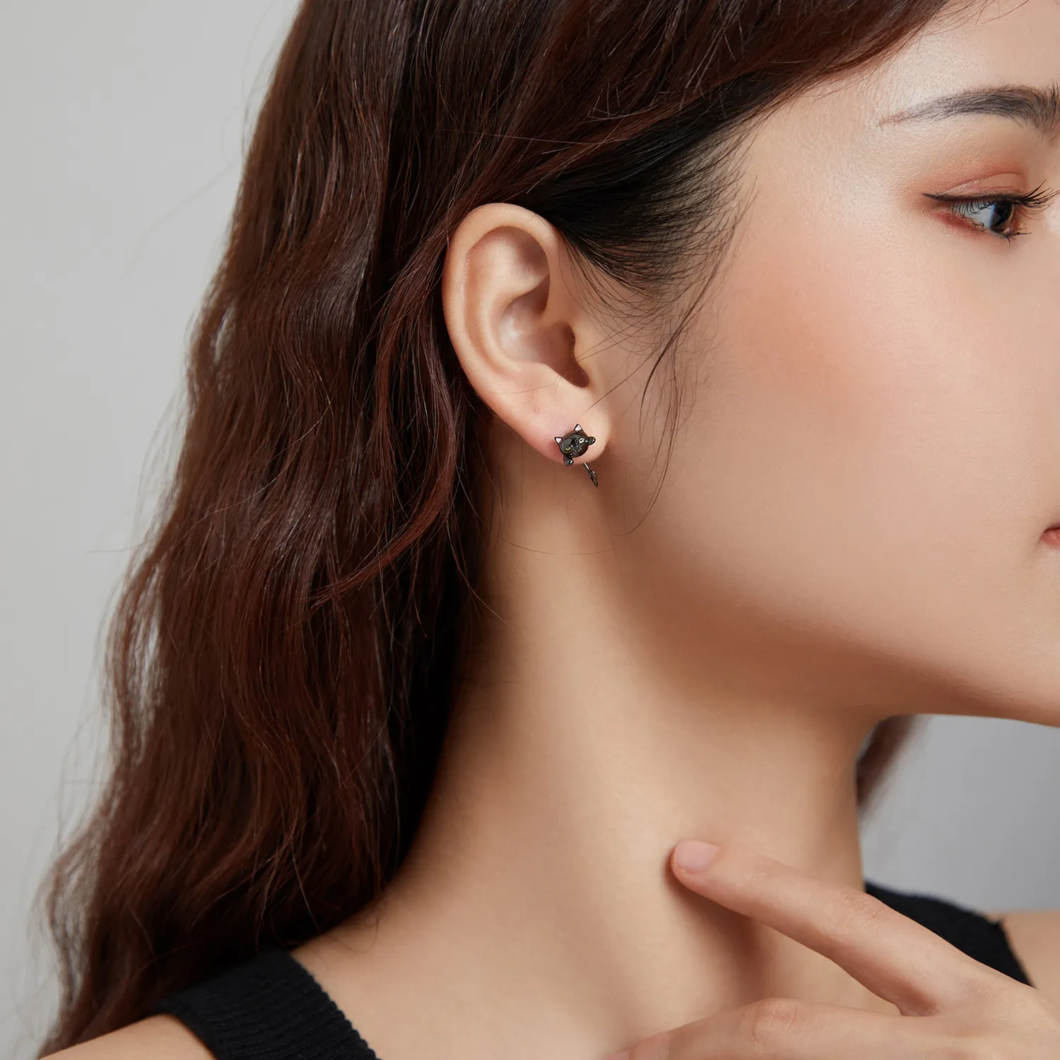 Pandora Style Silver Cat Stud Earrings - SCE1125