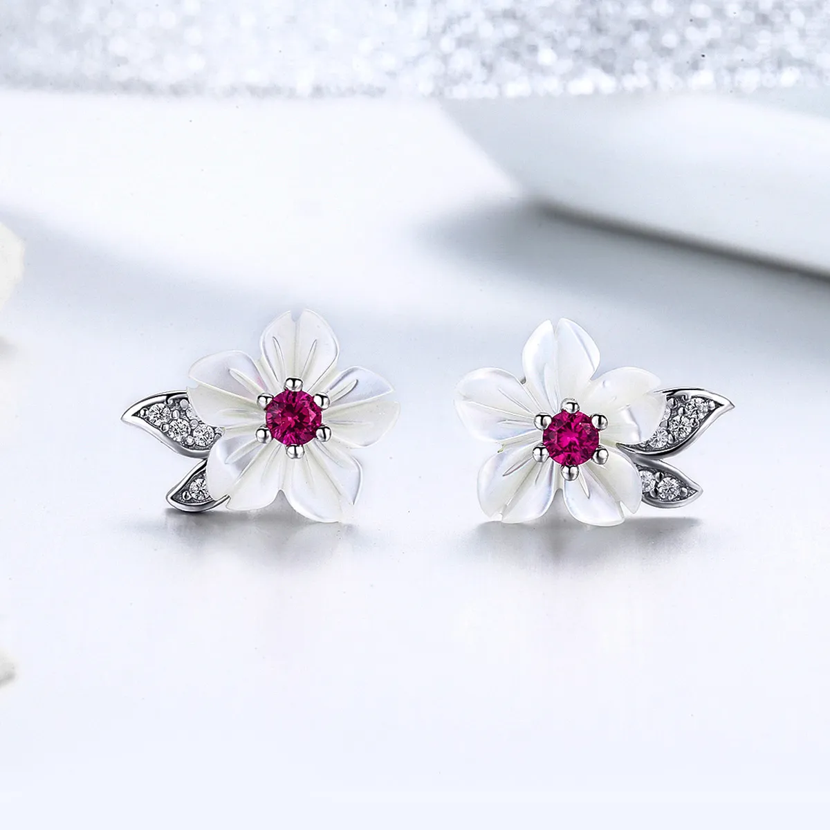Pandora Style Silver Cherry Blossom Stud Earrings - BSE055