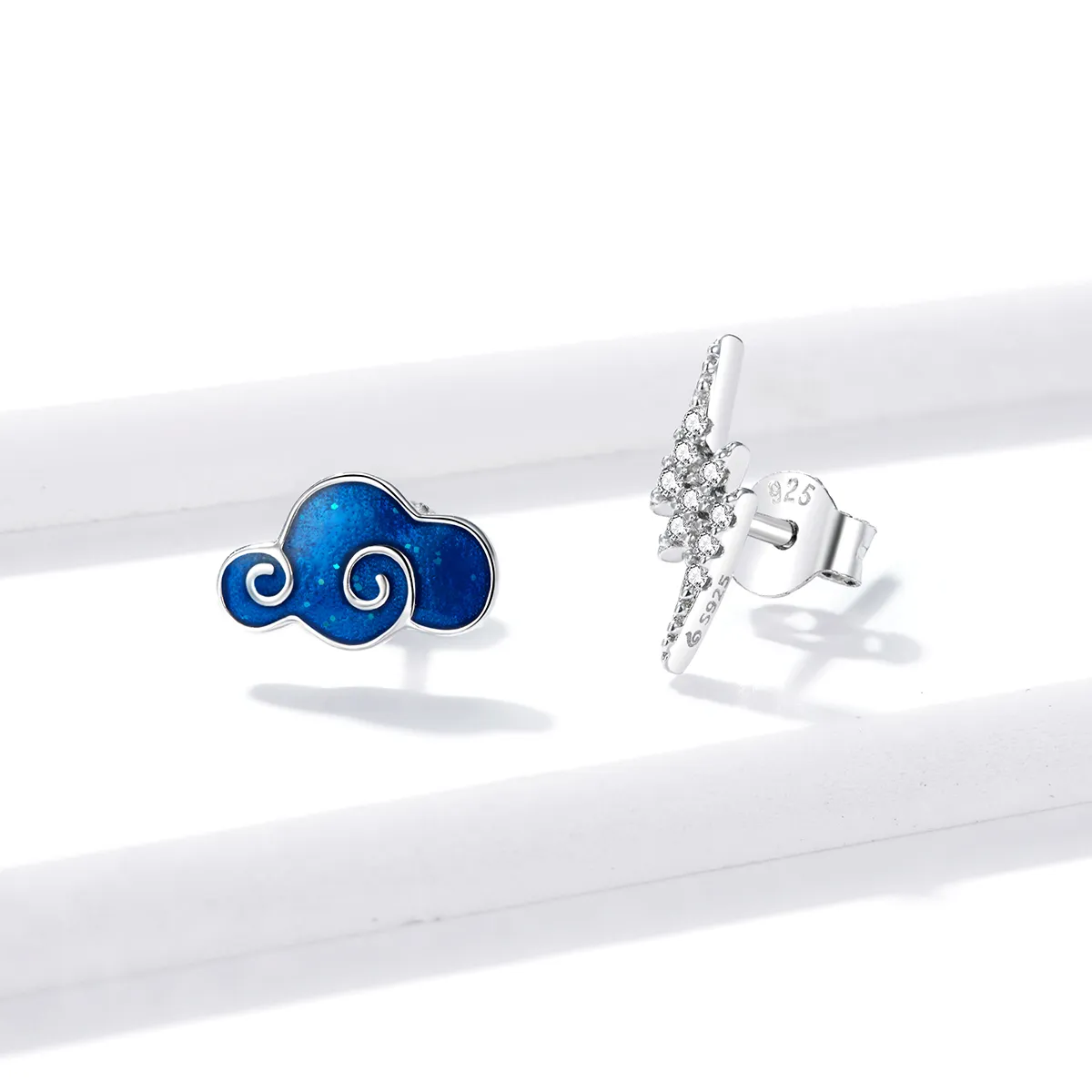 Pandora Style Silver Clouds And Lightning Stud Earrings - BSE429