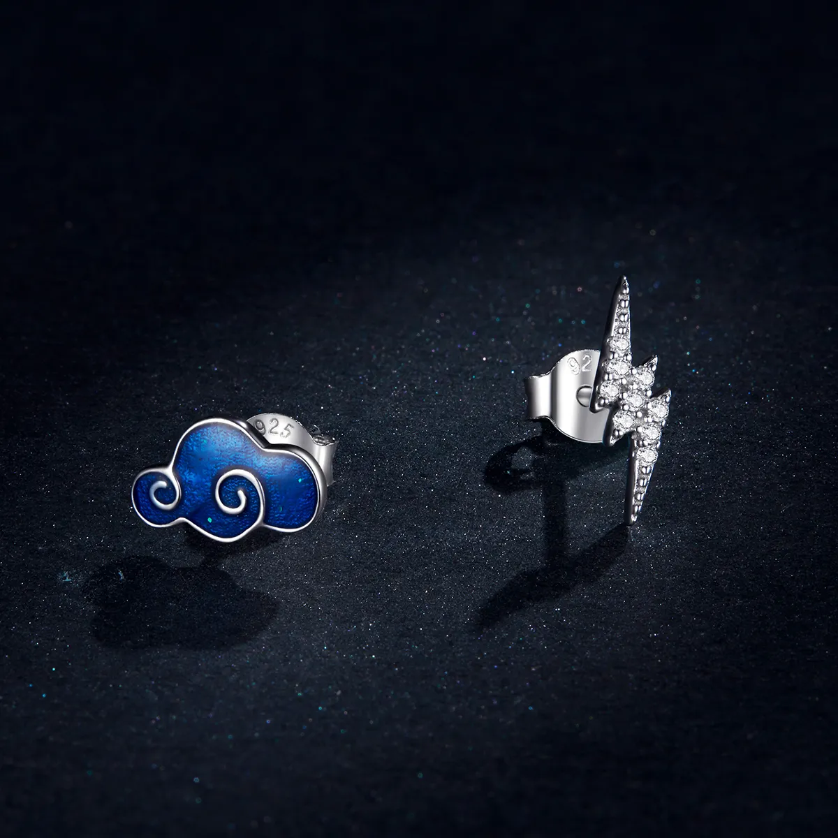 Pandora Style Silver Clouds And Lightning Stud Earrings - BSE429