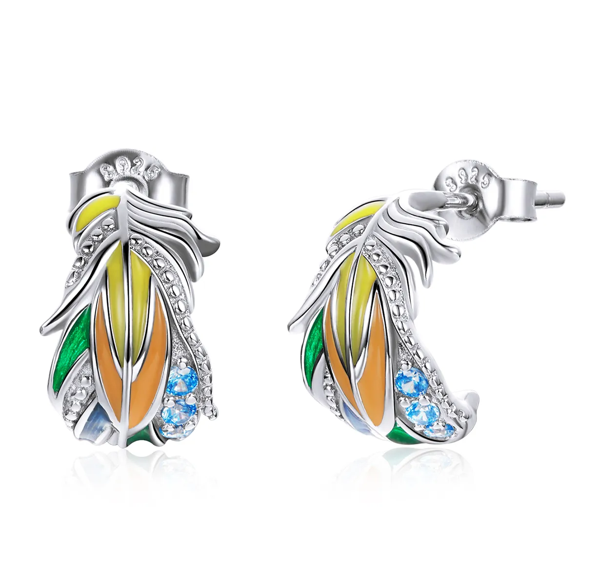Pandora Style Silver colored feathers Stud Earrings - SCE1128