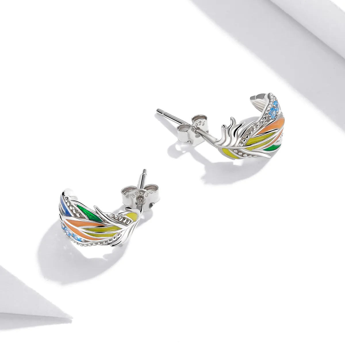 Pandora Style Silver colored feathers Stud Earrings - SCE1128