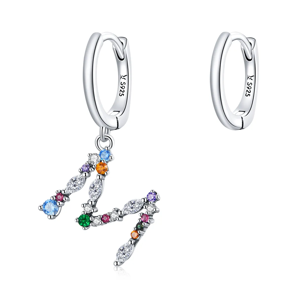 Pandora Style Silver Colorful Letter M Dangle Earrings - SCE1031