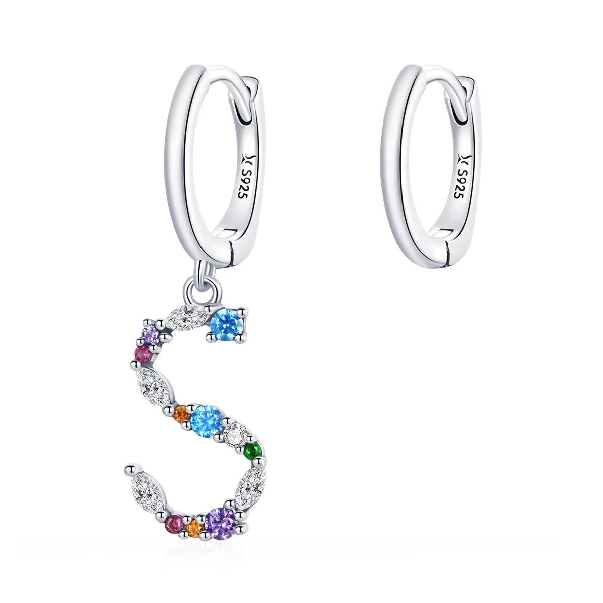 Pandora style silver Colorful Letter S Dangle Earrings SCE1032