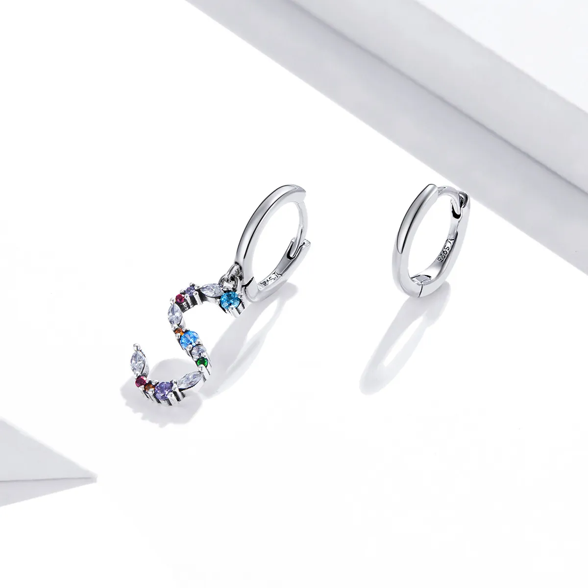 Pandora Style Silver Colorful Letter S Dangle Earrings - SCE1032